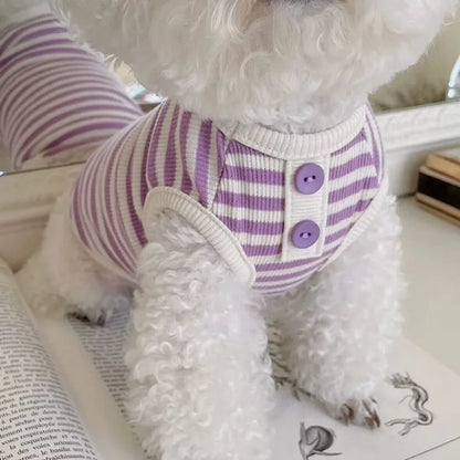 時尚條紋寵物背心 - 小型犬貓夏季服裝，柔軟舒適比熊吉娃娃專屬造型