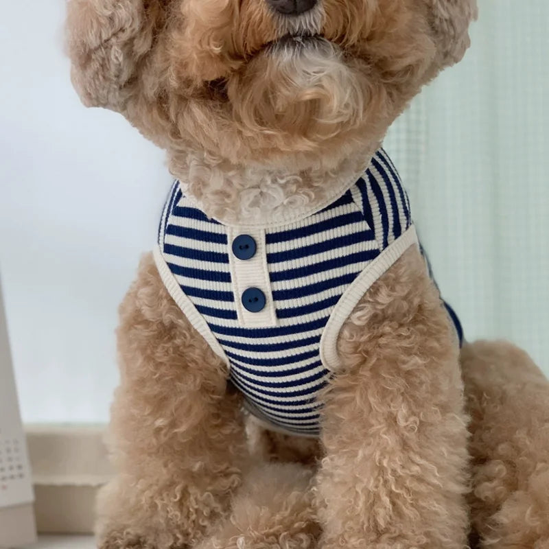時尚條紋寵物背心 - 小型犬貓夏季服裝，柔軟舒適比熊吉娃娃專屬造型